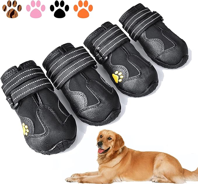 XSY&G Dog Boots,Waterproof Dog Shoes,Dog Booties with Reflective Velcro Rugged Anti-Slip Sole and Skid-Proof,Outdoor Dog Shoes for Medium to Large Dogs 4Ps-Size6