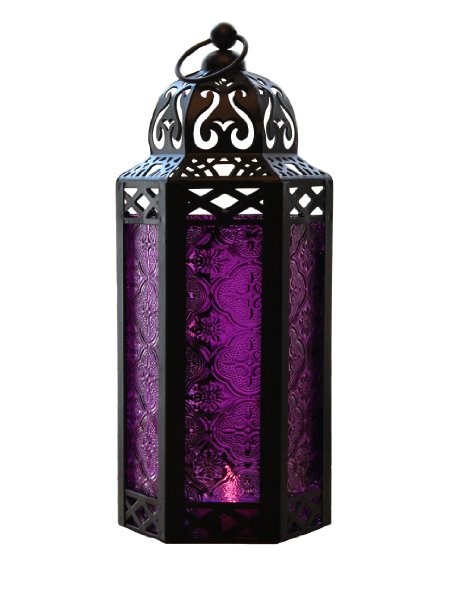 Purple Glass Moroccan Style Candle Lantern - Great for Patio, Indoors/Outdoors, Events, Parties and Weddings ...