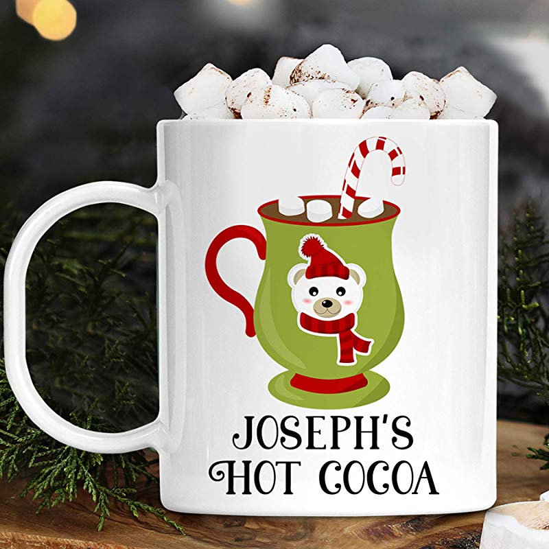 Polar Bear Hot Cocoa Christmas Cup Personalized with Kids Name Unbreakable Child's Mug Customized Dishwasher Safe Mug