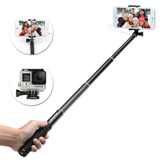 Selfie Stick BRIDGEGEN Foldable Extendable Self-portrait Aluminum Monopod Wired Selfie Stick with Built-in Remote Shutter With Adjustable Phone Holder for iPhone 6 6S 5 5S Android and GoPro