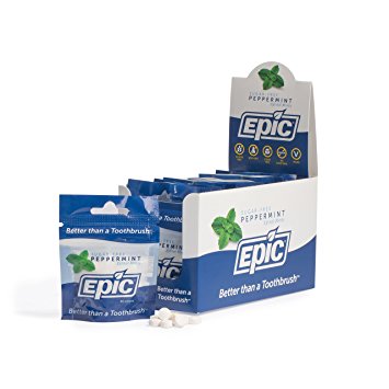 Epic Dental 100% Xylitol Sweetened Breath Mints, Peppermint Flavor, 40 Count Pouches (Box of 10)