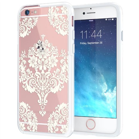 iPhone 6 Plus, 6s Plus 5.5" Case , True Color® White Damask Pattern Printed on Clear Transparent Hybrid Cover Hard   Soft Slim Thin Durable Protective Shockproof TPU Bumper Cover