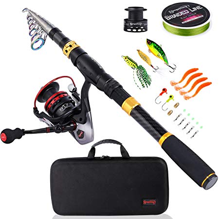 Sougayilang Fishing Rod Combos with Telescopic Fishing Pole Spinning Reels Fishing Carrier Bag for Travel Saltwater Freshwater Fishing