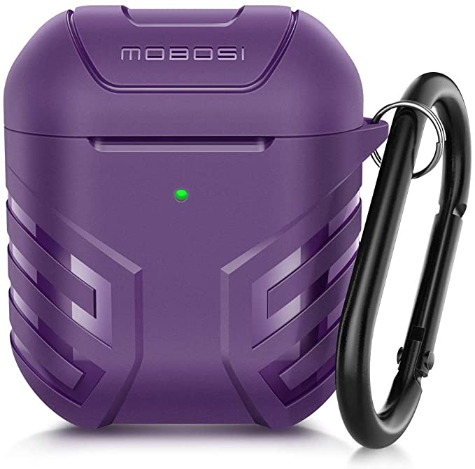 MOBOSI Vanguard Armor Series AirPods Case Cover Designed for AirPods 2 & 1, Full-Body Protective Military AirPod Case with Keychain for AirPods Wireless Charging Case, Purple [Front LED Visible]