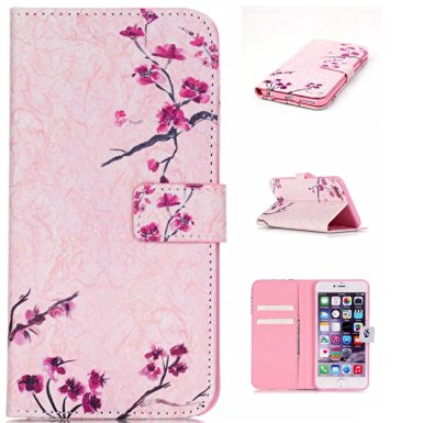 iPhone 6 Plus Case Wallet, iPhone 6s Plus Case, PU Leather Flip Hipster Case Card Slot Magnetic Closure Stand Cover For Apple iPhone 6 Plus / iPhone 6s Plus (Plum flower)