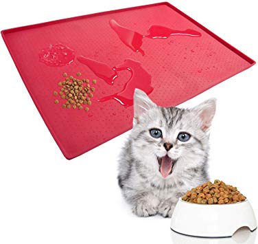 Pet Food Mat Waterproof Dog Mat 24”x16” Large – 0.5” inch Raised Edge, Dog Cat Silicone Feeding Placemat Water Bowl Tray for Floors FDA Approved by Mofason