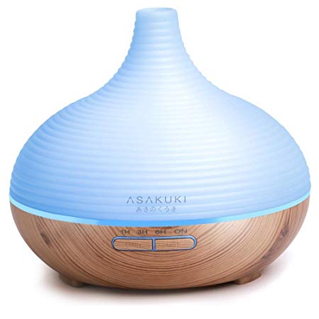 ASAKUKI 300ML Premium, Essential Oil Diffuser, Quiet 5-in-1 Humidifier, Natural Home Fragrance Diffuser with 7 LED Color Changing Light and Easy to Clean