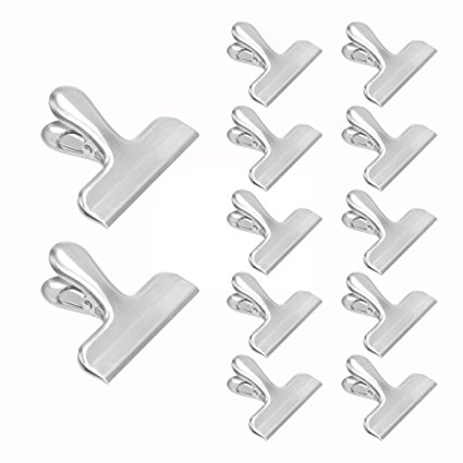 12 Pack Chip Bag Clips,Ilyever Stainless Steel Heavy Duty Bag Clips with Large 3-inches Wide,easy storage & fully reusable,Perfect for Air Tight Seal Grip on Coffee,Food&Bread Bags,Kitchen Home Usage
