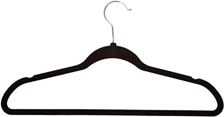 Inspired Living by Mesa Inspired Living Non-Slip Heavy Duty (50 Pack-Best Value) Slim 2.3 Oz / .17" Thick in Black/Silver Slimline HANGERS -VELVET- (66 Gm), (Pack Pack