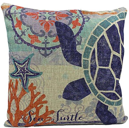 Underwater world jellyfish Sea turtles and whales Throw Pillow Case Cushion Cover Decorative Cotton Blend Linen Pillowcase for Sofa 18 "X 18 " (tortoise)