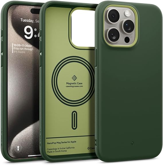 Caseology Nano Pop Mag Compatible with iPhone 15 Pro Max Case [Magnetic] [Military Grade Drop Protection] with Side Grip Patterns iPhone 15 Pro Max Case - Avo Green