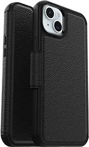 OtterBox iPhone 15 Plus (Only) Strada Folio Series Case - SHADOW (Black), card holder, snaps to MagSafe, genuine leather, pocket-friendly, folio case