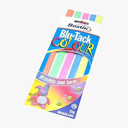 Bostik Blu-Tack Reusable Adhesive: 75g, 5 strips- orange, green, pink, blue & yellow / Assorted (Orange, Green, Pink, Blue & Yellow)