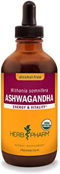 Herb Pharm Certified Organic Ashwagandha Extract for Energy and Vitality, Alcohol-Free Glycerite, 4 Ounce