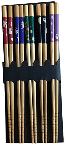 JapanBargain Bamboo Chopsticks Gift Set Rabbit Natural Color, 5 Pair