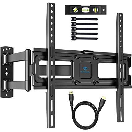 PERLESMITH TV Wall Mount Bracket Full Motion Single Articulating Arm for Most 32-55 inch LED, LCD, OLED, Flat Screen, Plasma TVs with Tilt, Swivel and Rotation Up to 110lbs VESA 400x400mm