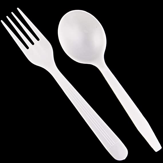 MAUI Plastic Forks And Spoons- Heavy Duty Disposable 100 Forks & 100 deep wide Soup Spoons(Set of 200 Total) - Strong Heavyweight Easy to Open Set - Good For Gathering & Parties Hard To Break by"Maui