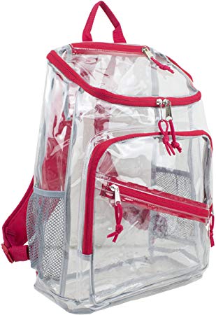 Eastsport Durable Clear Backpack, Top Wide Mouth Opening with Adjustable Colorful Padded Straps - Red Rover