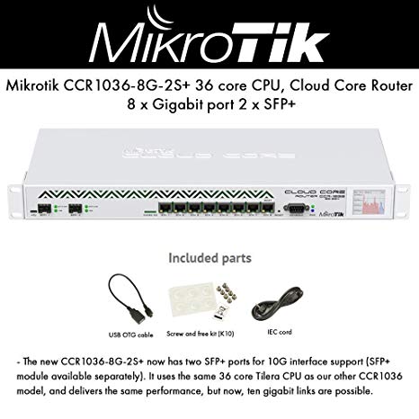 Mikrotik CCR1036-8G-2S  36 core CPU, Cloud Core Router, 8x Gigabit ports, 2x SFP  ports, Color touchscreen LCD, 4GB.