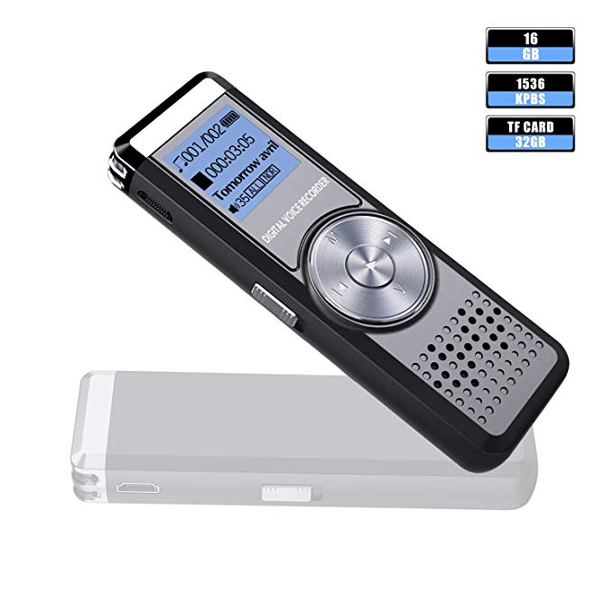 Digital Voice Recorder,16GB/1536kbps Voice Activated Recorder Rechargeable Stereo HD Audio Recording Device Portable Mini Audio Recorder for Lectures/Meetings/Interviews/Class
