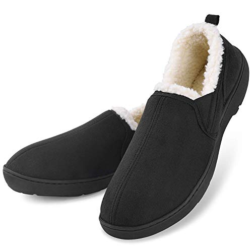 Men’s Comfort Memory Foam Micro Suede Moccasin Slippers Winter Warm Wool-Like Plush Fleece Lined Slip on House Shoes Anti-Skid Indoor/Outdoor Footwear