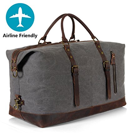 Lifewit Oversized Canvas Genuine Leather Weekender Travel Duffle Bags Overnight Carry on Tote