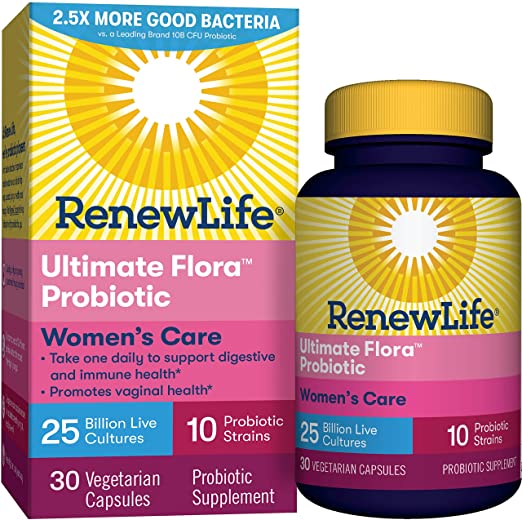 Renew Life #1 Women's Probiotics 25 Billion CFU Guaranteed, 10 Strains,  Shelf Stable, Gluten Dairy & Soy Free, 30 Capsules, Ultimate Flora Women's Care - 60 Day Money Back Guarantee