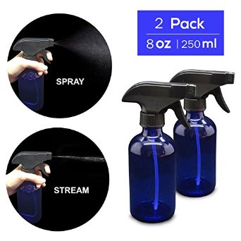 8 oz (250ml) 2 Pack New Cobalt Blue Glass Bottle Boston Round Thick Glass Spray Bottles - with High Quality Trigger Sprayer. Perfect for Home, Essential Oils, Cleaning, Cooking, DIY, Gifts