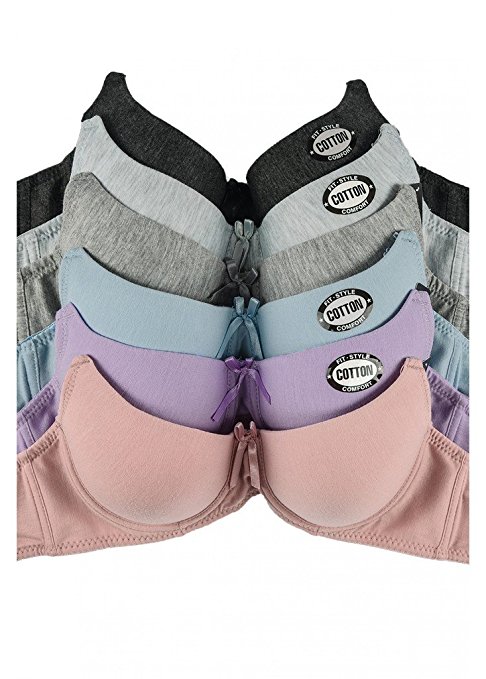 WHITE APPAREL Women's Basic Plain Bras (Packs of 6) - Various Styles