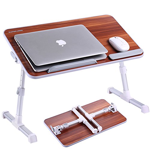 Adjustable Laptop Table, Superjare Portable Standing Desk, Notebook Stand Reading Holder For Couch Floor, Bed Tray Table with Foldable Legs American Cherry