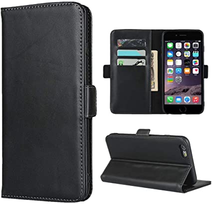 Sailortech for iPhone 6 Plus Premium Genuine Leather Case iPhone 6s Plus Flip Folio Cover with Kickstand Feature, Card Holder Buckle Protective Cover for iPhone 6 /6S  Wallet Case (5.5") -Black