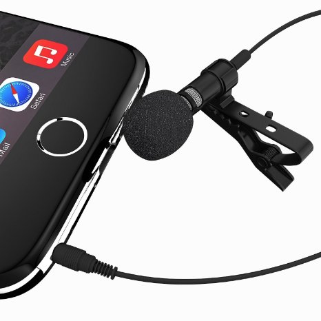 Alemon Lavalier Lapel Microphone Clip-on Omnidirectional Condenser Microphone for iPhone, iPad, iPod Touch, Android and Windows Smartphones,Youtube,Interviews With Good Sound Quality