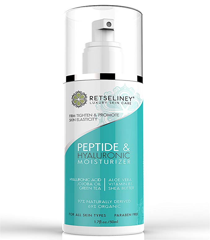 Retseliney Peptide & Hyaluronic Moisturizer Cream to Boost Collagen with Vegan Hyaluronic Acid, Shea Butter & Green Tea, Organic & Natural, Best Anti Aging Anti Wrinkle Lotion for Skin Face