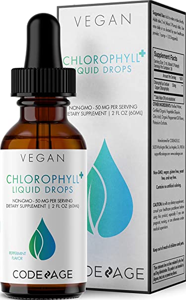 Codeage Chlorophyll Liquid Drops - Vegan Liquid Chlorophyll Water Supplements - Certified Organic Vegetable Glycerin - Drinking Chlorophyll Supplement Organic Peppermint Oil Flavor Clorofila - 60ml