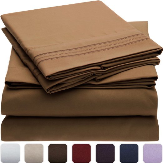 Mellanni Bed Sheet Set - HIGHEST QUALITY Brushed Microfiber 1800 Bedding - Wrinkle, Fade, Stain Resistant - Hypoallergenic - 4 Piece (Queen, Mocha)