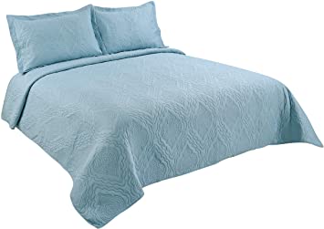 Marina Decoration Solid Embossed Pinsonic Coverlet Bedspread Ultra Soft 3 Piece Summer Quilt Set with 2 Quilted Shams, Aqua Color King Size