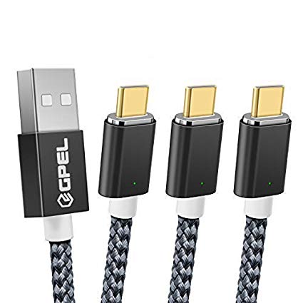 USB Type C GPEL 2nd Gen Easy One Touch Magnetic Cable 5ft Nylon Braided Cord for Samsung Galaxy S10 Plus S10 S10e Note 9 LG G8 G7 V50 V40 Q7 Google Pixel 3 XL Nintendo Switch (3-Pack)