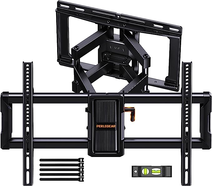 Perlegear UL-Listed Full Motion TV Wall Mount for 40–86 Inch Flat Curved TVs up to 132 lbs, 12″/16″ Wood Studs, TV Mount Bracket with Tool-Free Tilt, Swivel, Extension, Max VESA 600 x 400mm, PGLF15