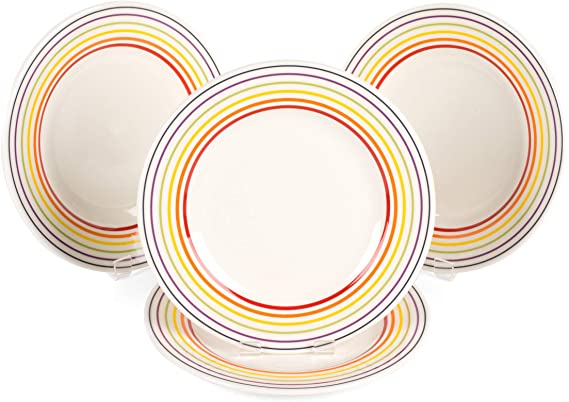 BUGATTI COMBO-3330 Rainbow Multicoloured Striped Edge Side Small Plates, 22 cm, Set of 4