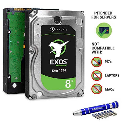 Seagate 8TB 7200 RPM SAS 12Gb/s 3.5" 256MB Cache | 512e | ST8000NM0075 | Enterprise Exos 7E8 HDD and COMPATILY Aluminum Hard Drive Carrier Screw Kit - Bundle (Certified Refurbished) w/ 2 Year Warranty