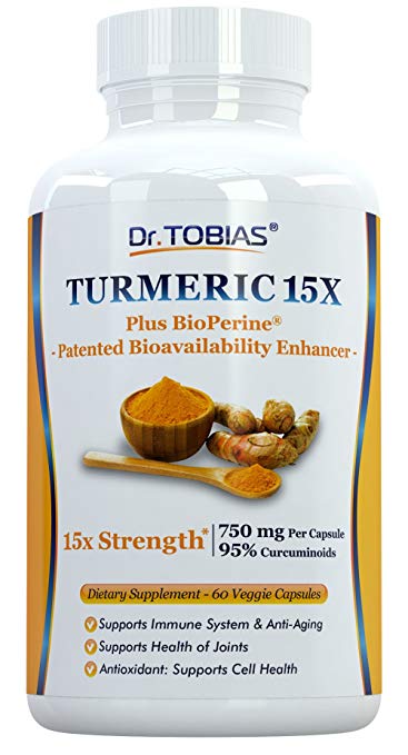 Dr. Tobias Turmeric Curcurmin - 15x Strength: 750 mg per Capsule of 95% Curcuminoids Plus Bioperine - 60 Capsules