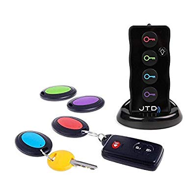 JTD Wireless RF Item Locator/Key Finder with LED flashlight and base support. With 4 Receivers Key Finder, Remote Control, Pet, Cell, Wireless RF Remote Item, Wallet Locator. (4 Receivers)