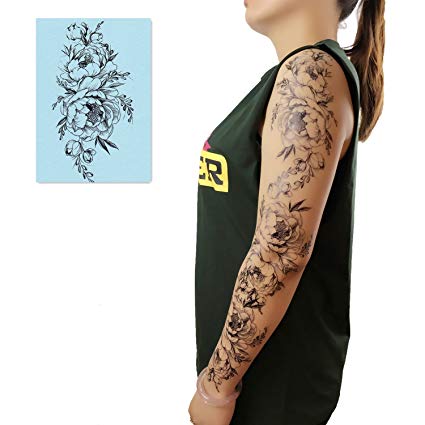 DaLin 4 Sheets Black Flower Temporary Tattoos for Women (Peony Flower)