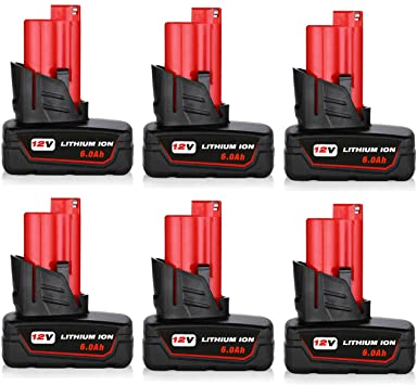 6Packs 12V 6.0Ah Replacement Battery for Milwaukee 12Volt Battery Lithium 48-11-2411 48-11-2420 48-11-2401 48-11-2402 48-11-2401