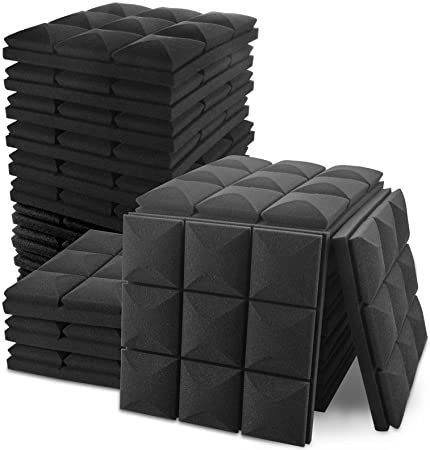 JUSONEY 24 Pack 2" x 12" x 12" Acoustic Foam Panels-Fire Resistant, High Density, Use for Walls Soundproof and Reduce Studio or Home Background Noise Acoustic Treament Foam Panels