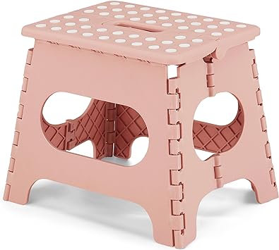 VECELO Folding Step Stool 11 Inch, Non-Slip Surface Portable Foldable 1 Step Stool with Carry Handle, Heavy Duty to Support Kids/Toddler/Adults for Living Room, Kitchen, Bathroom, Pink