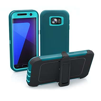Galaxy S7 Edge Case, ToughBox [Armor Series] [Shock Proof] [Teal] for Samsung Galaxy S7 Edge Case [Built in Screen Protector] [With Holster & Belt Clip] [Fits OtterBox Defender Series Belt Clip]
