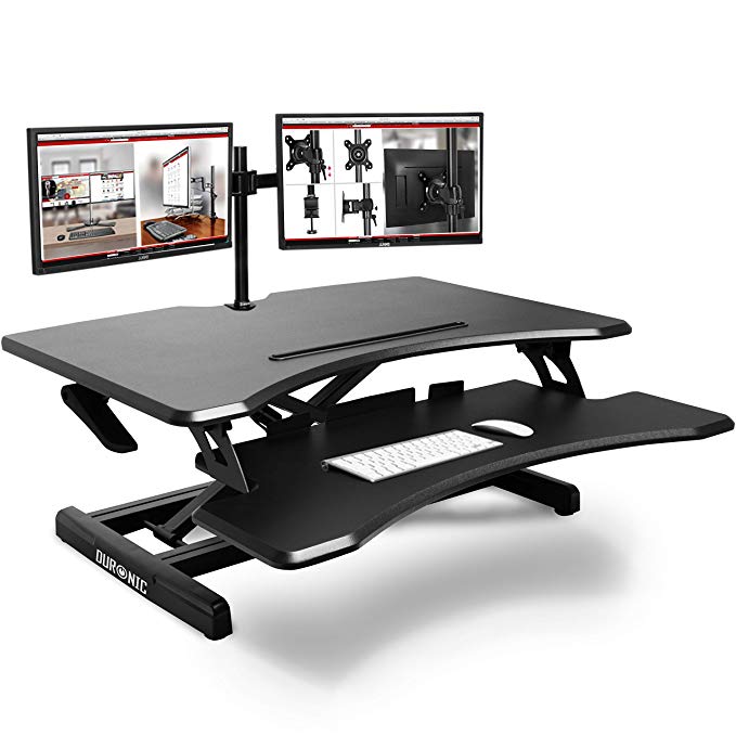 Duronic Standing DM05D16 Sit Stand Desk PC Workstation Height Adjustable Table Mount - Monitor and Keyboard Riser – Compatible with Monitor Arm