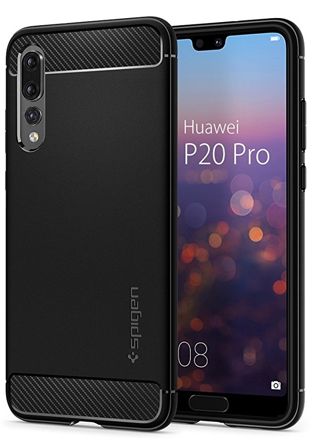 Spigen Rugged Armor HUAWEI P20 Pro Case with Flexible and Durable Shock Absorption with Carbon Fiber Design for HUAWEI P20 Pro (2018) - Black