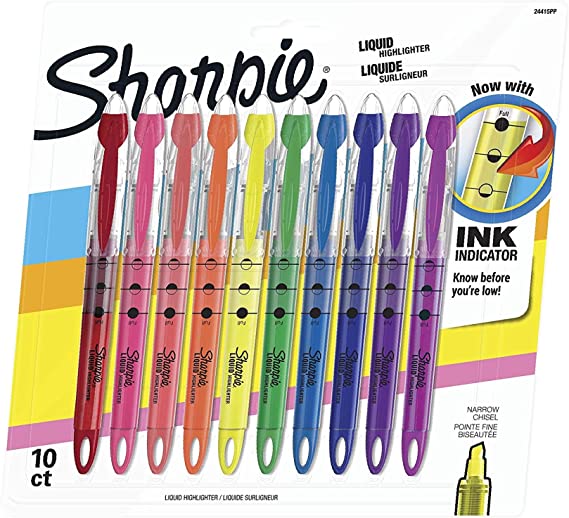 Sharpie Liquid Highlighters Assorted Colors | Chisel Tip Highlighter Pens, 10 Count - 1 Pack